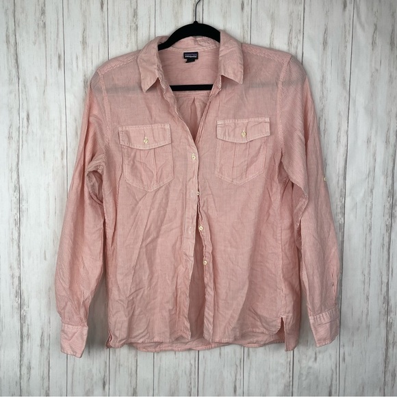 Patagonia red and white striped button down Medium - Picture 1 of 6